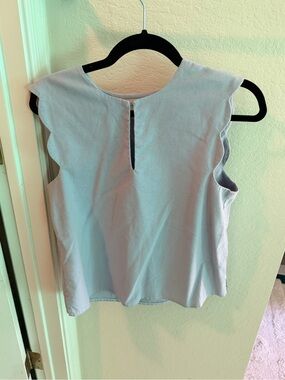 Sleeveless Light Blue Scalloped Shoulder Blouse